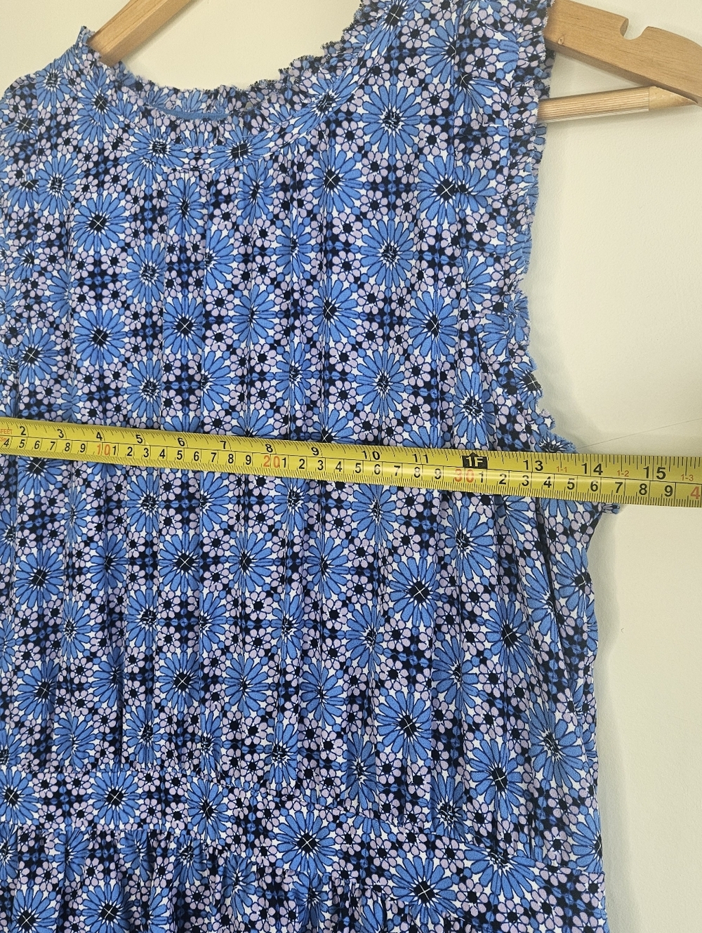 Vibrant Blue Mosaic Print Tiered Midi Sleeveless dress Sz 10 fit & flare Summer - Picture 7 of 9